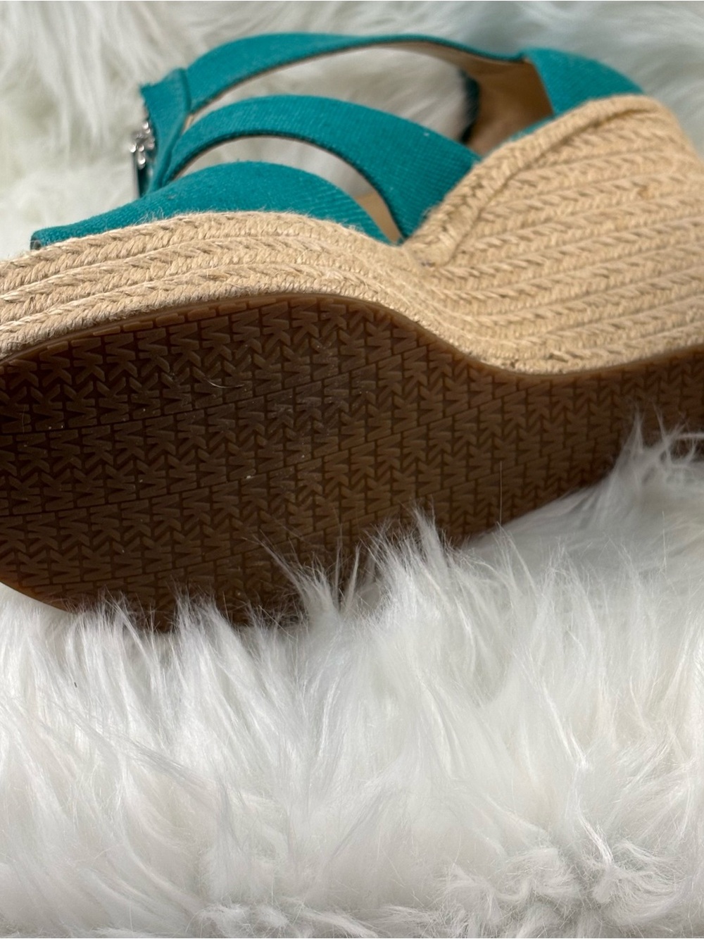Michael Kors Wedge Teal Canvas Espadrille Sandals - Picture 9 of 12